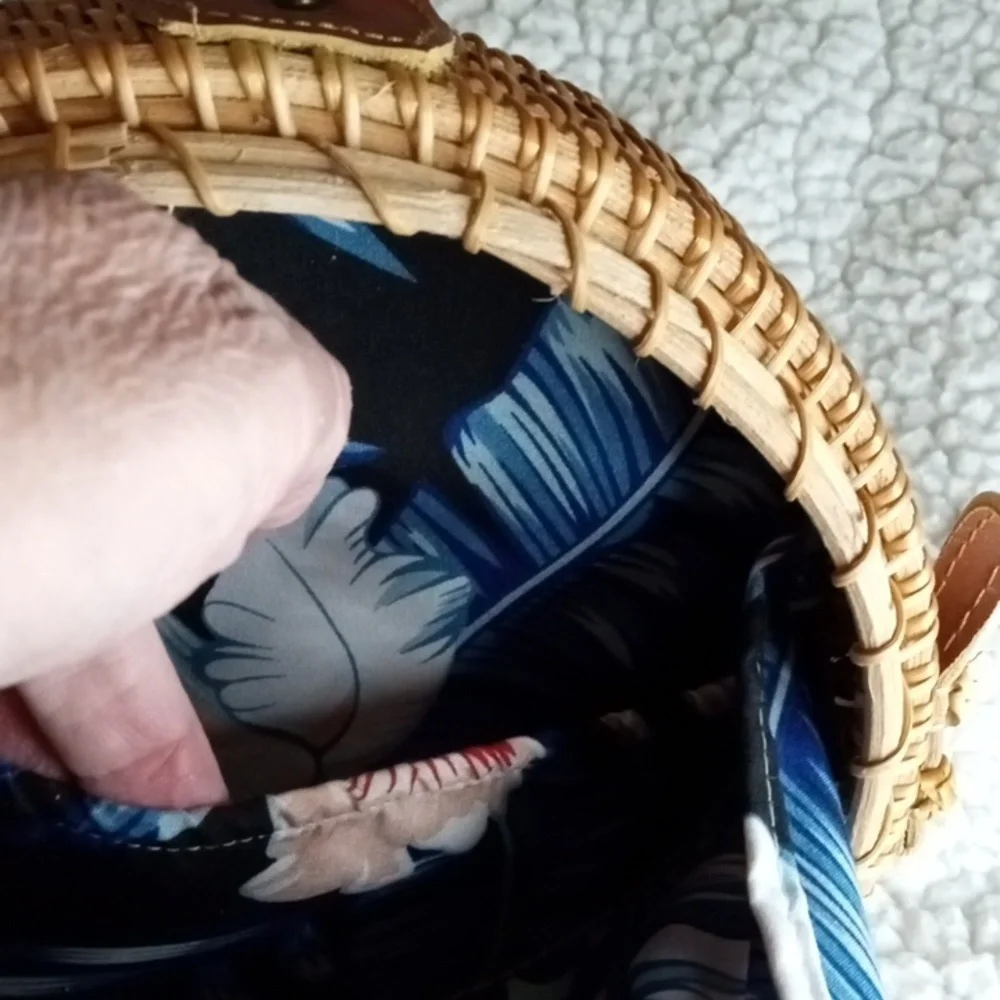 Round woven wicker purse with leather crossbody.  Check out pics!  NWT